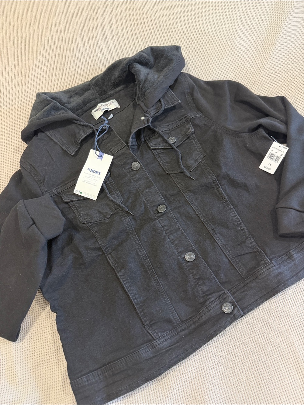 Wallflower women’s Hooded Jean Jacket in Charcoal Black